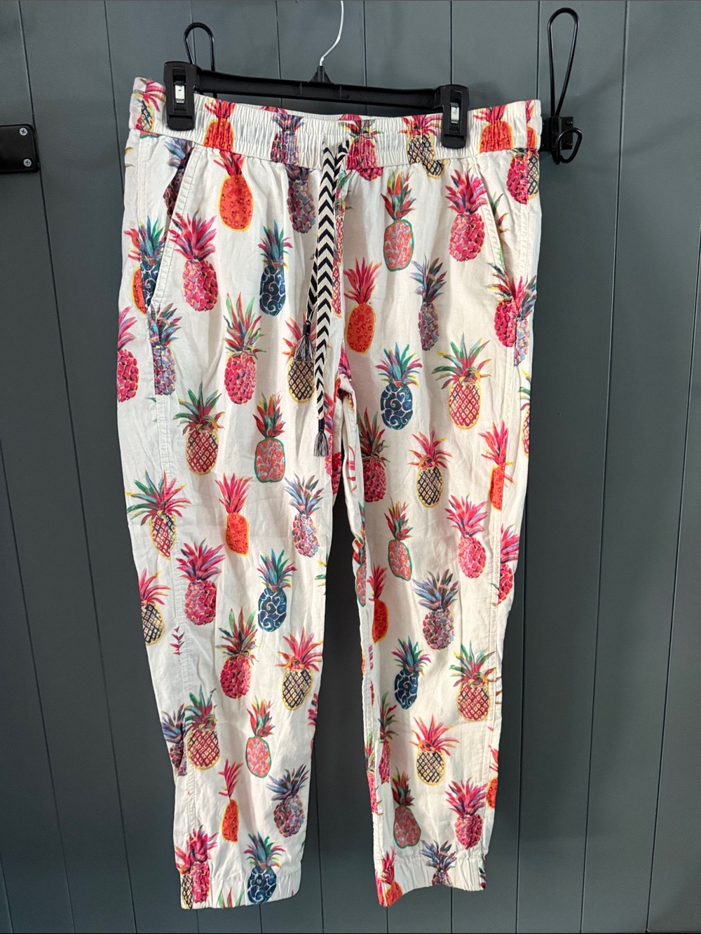 Womens Pineapple Print White CottonJogger Pants